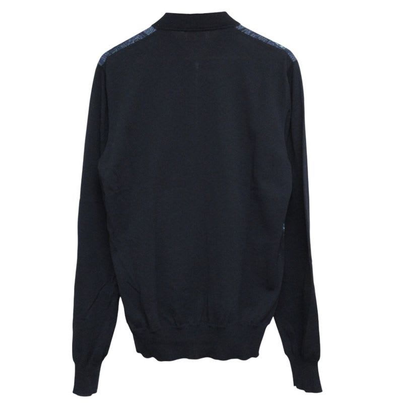 Hermes Allover Pattern Switching Knit Cotton Zip Up Blouson Jacket M Navy Men's