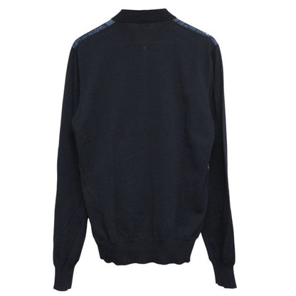 Hermes Allover Pattern Switching Knit Cotton Zip Up Blouson Jacket M Navy Men's
