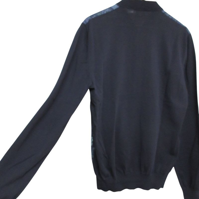 Hermes Allover Pattern Switching Knit Cotton Zip Up Blouson Jacket M Navy Men's