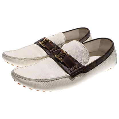 Louis Vuitton Monogram LV Logo Leather Loafers Driving Shoes White Brown