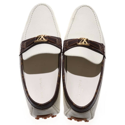Louis Vuitton Monogram LV Logo Leather Loafers Driving Shoes White Brown