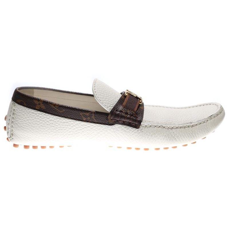 Louis Vuitton Monogram LV Logo Leather Loafers Driving Shoes White Brown