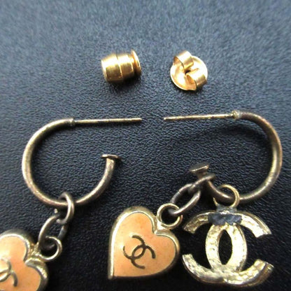 02p Chanel Coco Mark Heart Motif Earrings GP Gold Color X Beige Ladies Used
