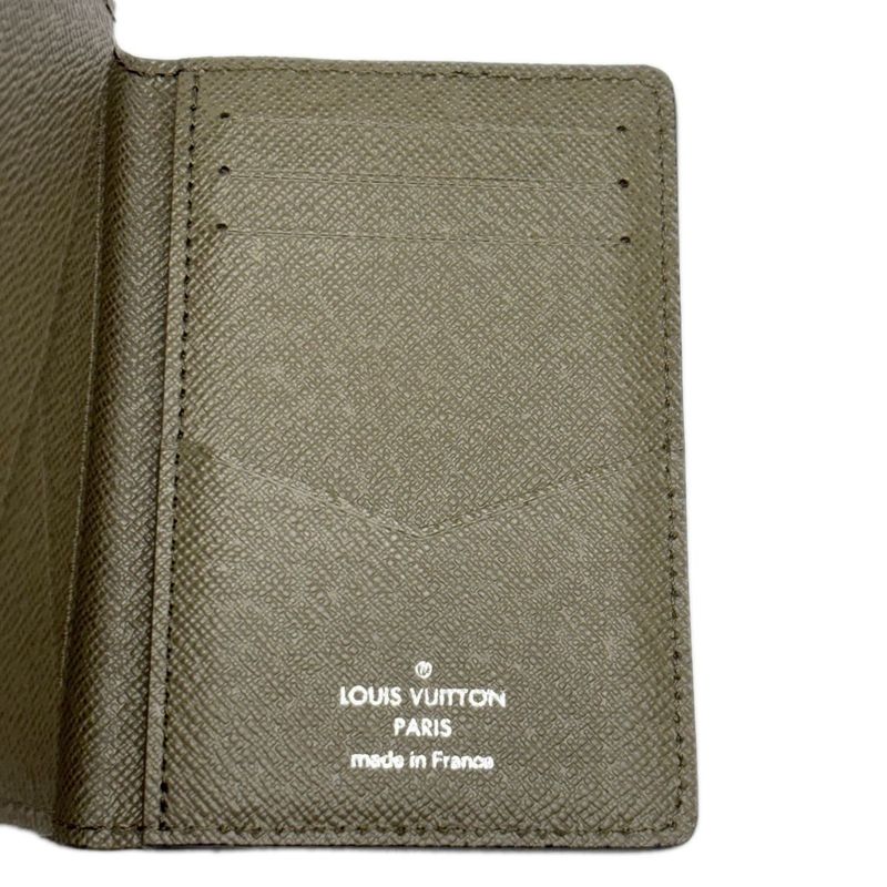 Louis Vuitton Leather Card Case Khaki Taiga Organizer de Poche