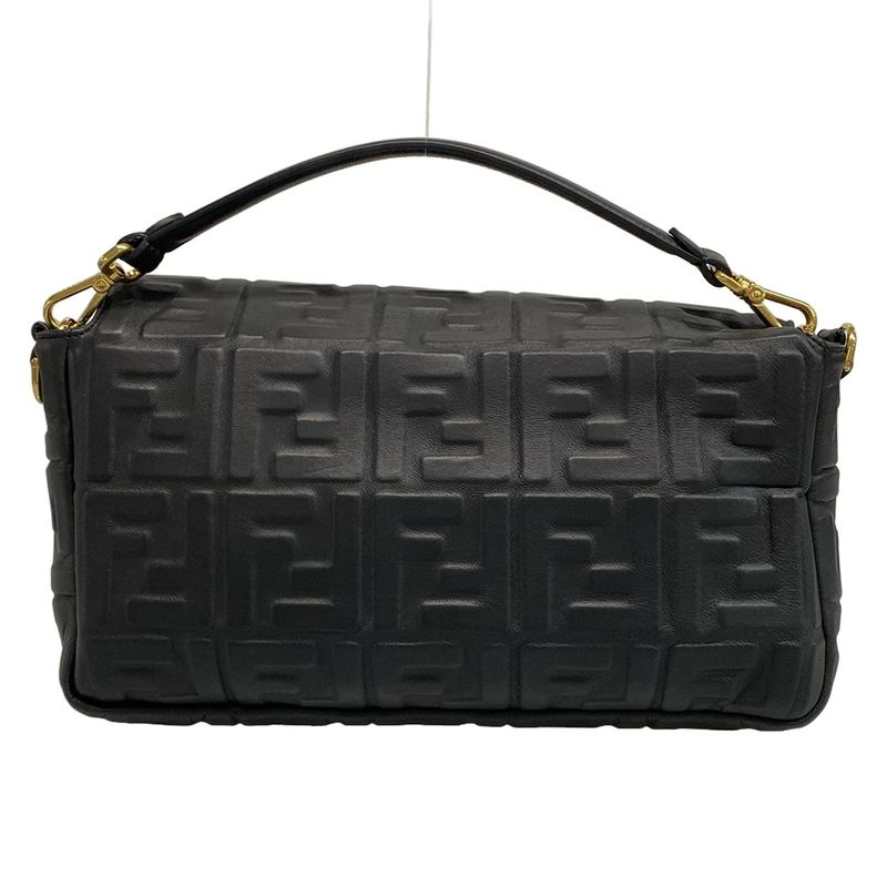Fendi Handbag Baguette Large 8br771-A72v Black Zucca Pattern Shape Push
