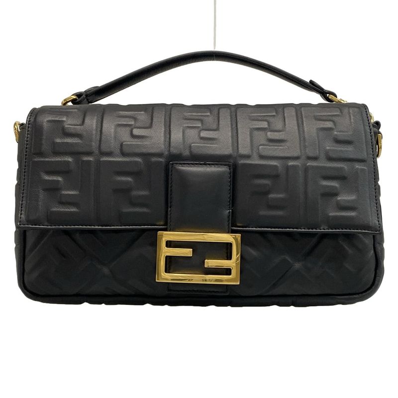 Fendi Handbag Baguette Large 8br771-A72v Black Zucca Pattern Shape Push