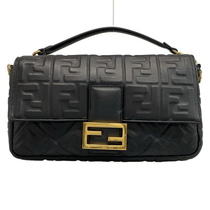 Fendi Handbag Baguette Large 8br771-A72v Black Zucca Pattern Shape Push