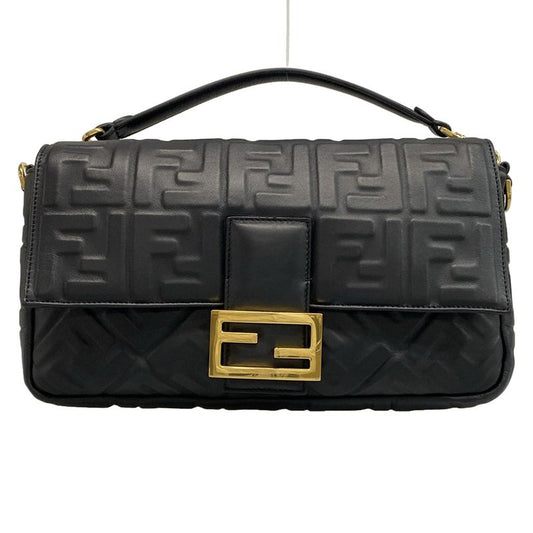 Fendi Handbag Baguette Large 8br771-A72v Black Zucca Pattern Shape Push