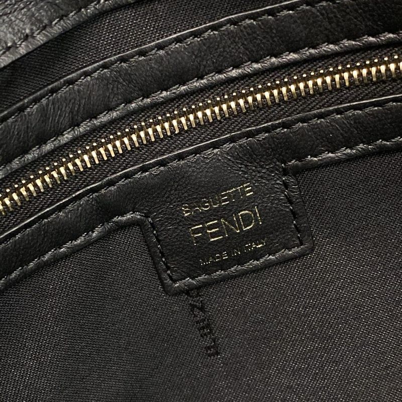 Fendi Handbag Baguette Large 8br771-A72v Black Zucca Pattern Shape Push