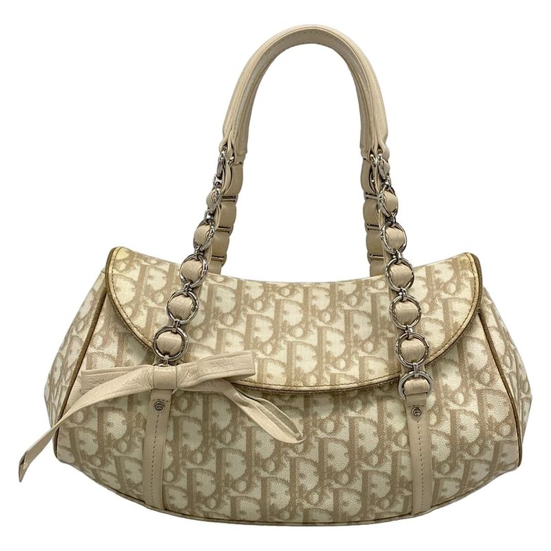 Dior Christian Dior Handbag Romantic Ivory X Beige X Brown Ribbon Leather