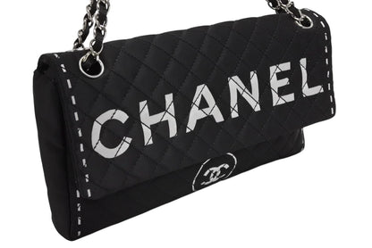 Chanel Quilted Jumbo CC Logo Chain Shoulder Bag Single Flap Black White Silver — view 3