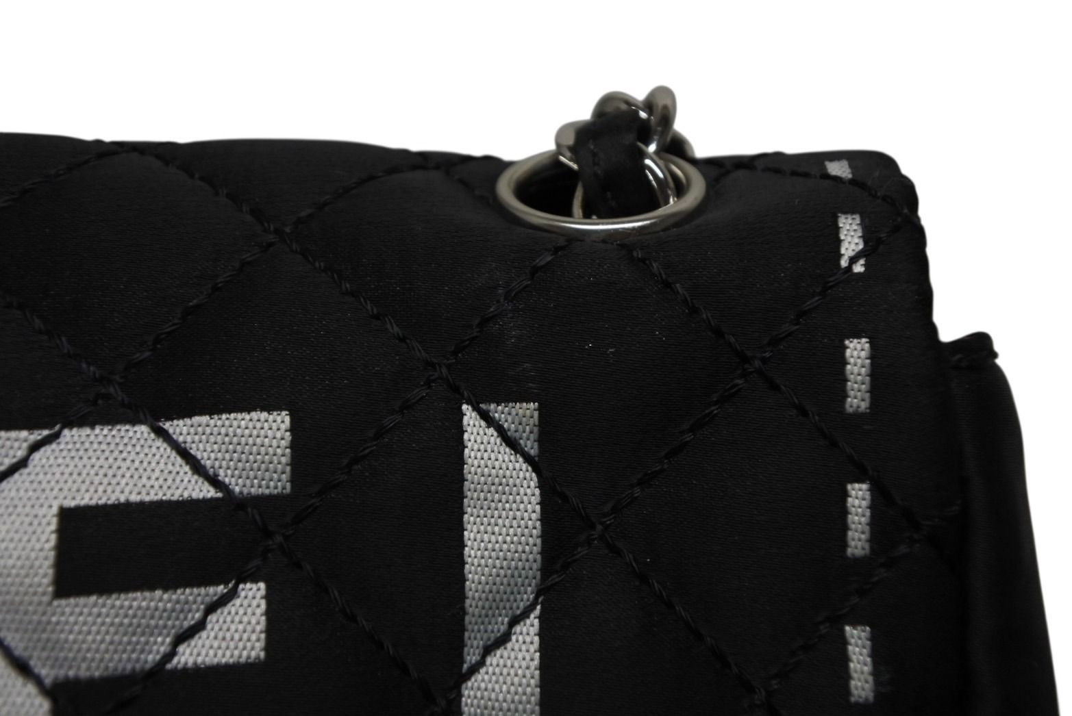 Chanel Quilted Jumbo CC Logo Chain Shoulder Bag Single Flap Black White Silver — view 4