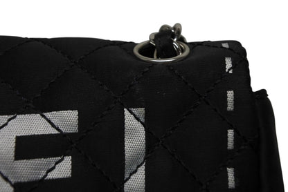 Chanel Quilted Jumbo CC Logo Chain Shoulder Bag Single Flap Black White Silver — view 4