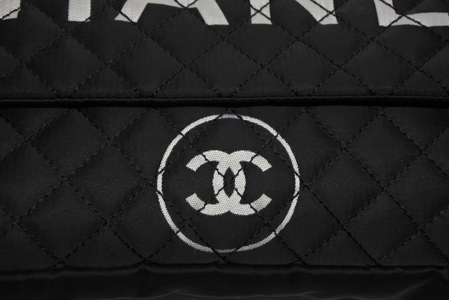 Chanel Quilted Jumbo CC Logo Chain Shoulder Bag Single Flap Black White Silver — view 5