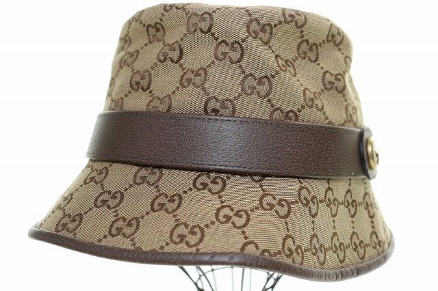 Gucci GG Canvas Fedora Hat L 576587 4hg62 2564 Hat Bucket Hat Brown aa•