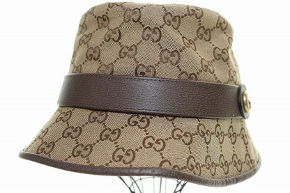 Gucci GG Canvas Fedora Hat L 576587 4hg62 2564 Hat Bucket Hat Brown aa•