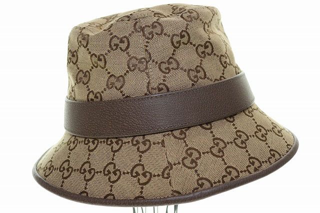Gucci GG Canvas Fedora Hat L 576587 4hg62 2564 Hat Bucket Hat Brown aa•