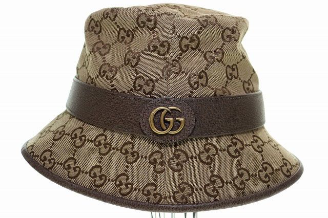 Gucci GG Canvas Fedora Hat L 576587 4hg62 2564 Hat Bucket Hat Brown aa•