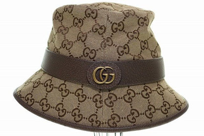 Gucci GG Canvas Fedora Hat L 576587 4hg62 2564 Hat Bucket Hat Brown aa•