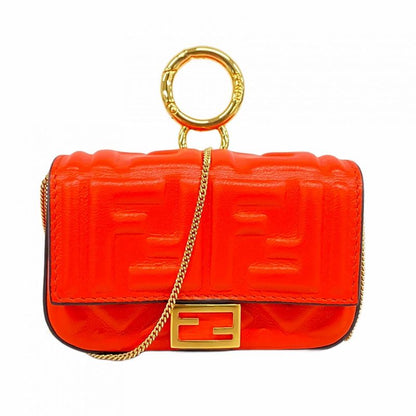 Fendi Pouch Nano Baguette Leather Red Gold Hardware Ladies