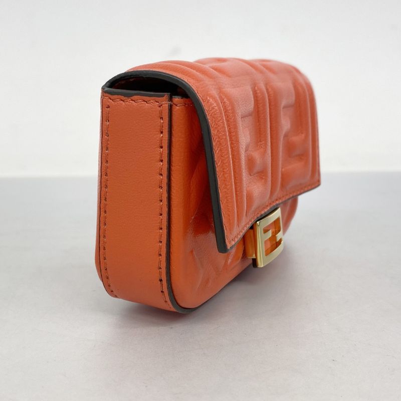 Fendi Pouch Nano Baguette Leather Red Gold Hardware Ladies