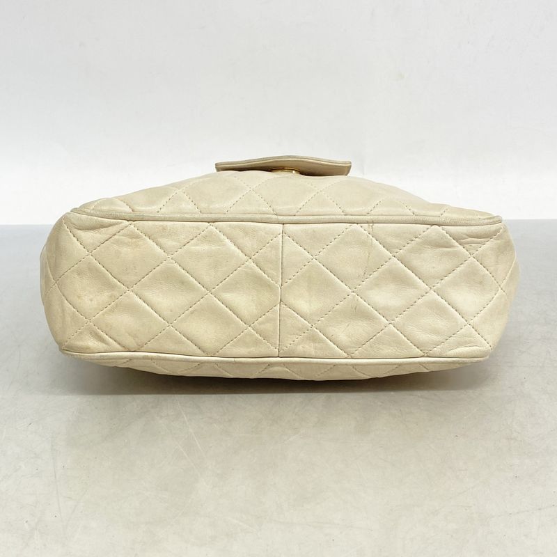 Chanel Shoulder Bag Matelasse Lambskin White Gold Hardware Women's