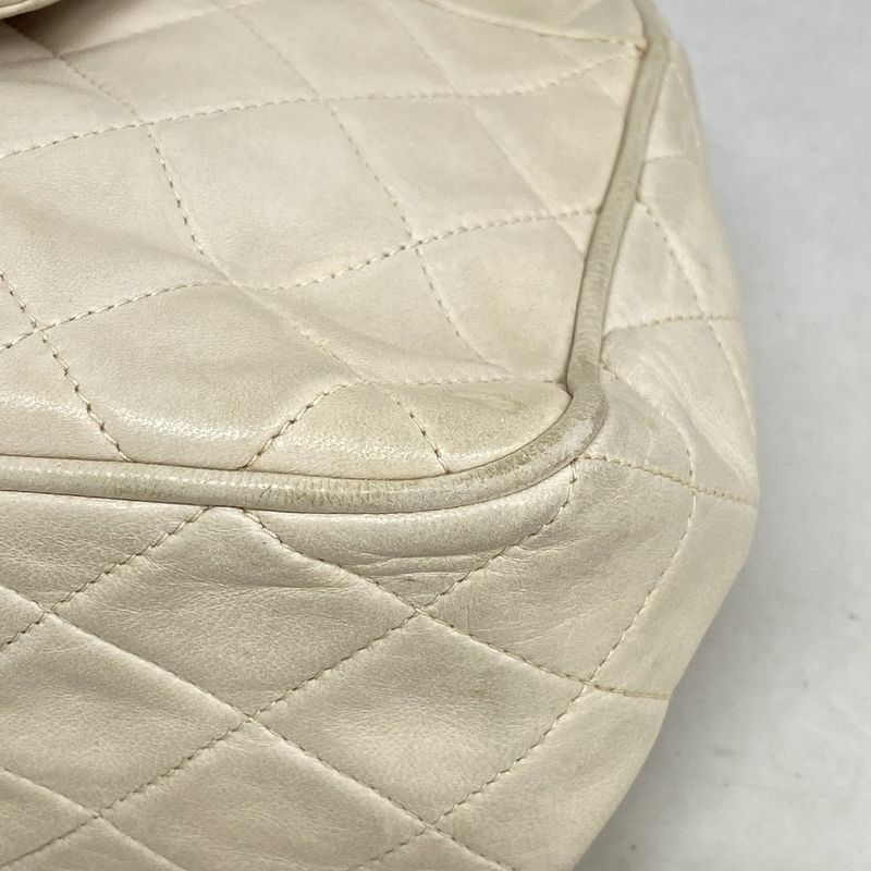 Chanel Shoulder Bag Matelasse Lambskin White Gold Hardware Women's