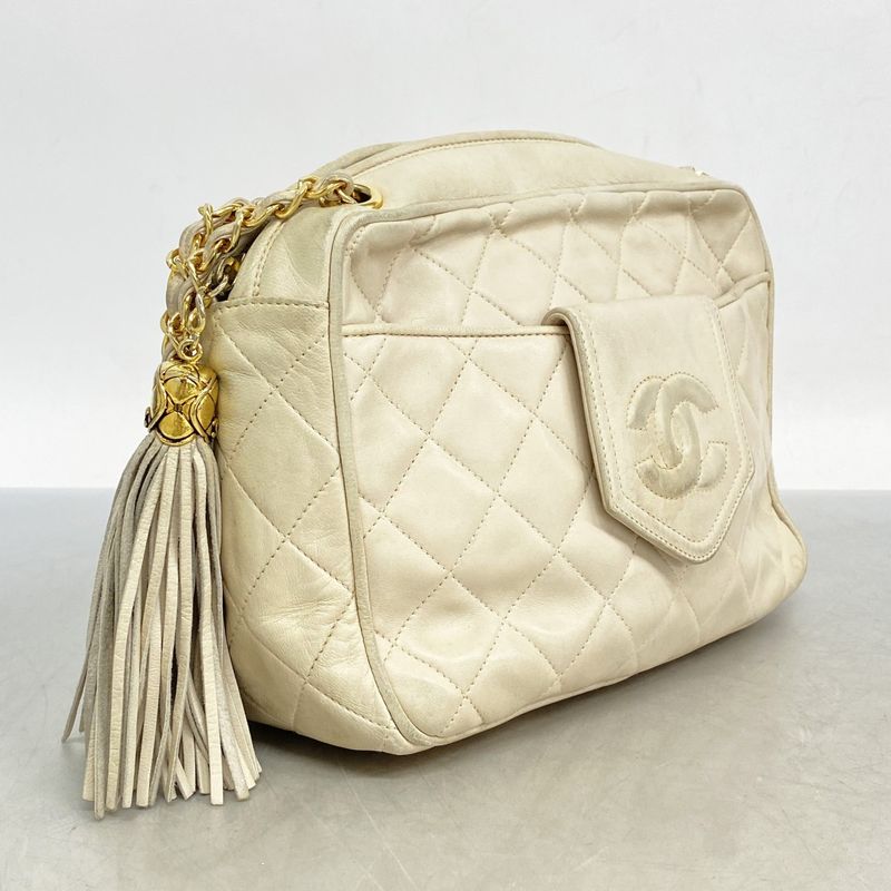 Chanel Shoulder Bag Matelasse Lambskin White Gold Hardware Women's