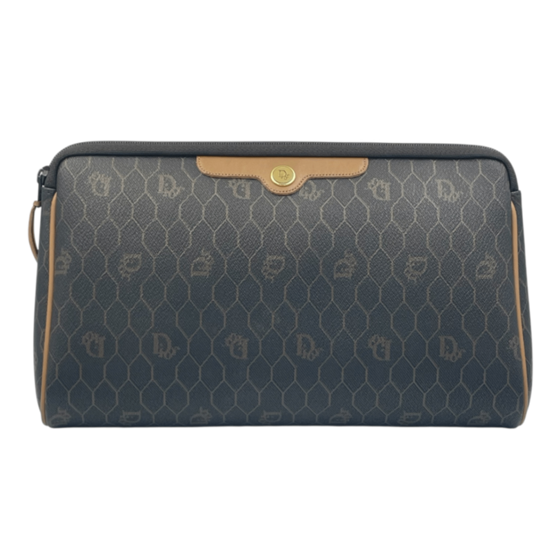 Christian DIOR Honeycomb Clutch Bag Second Bag Logo Brown Leather