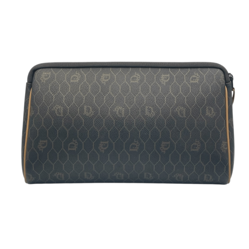 Christian DIOR Honeycomb Clutch Bag Second Bag Logo Brown Leather