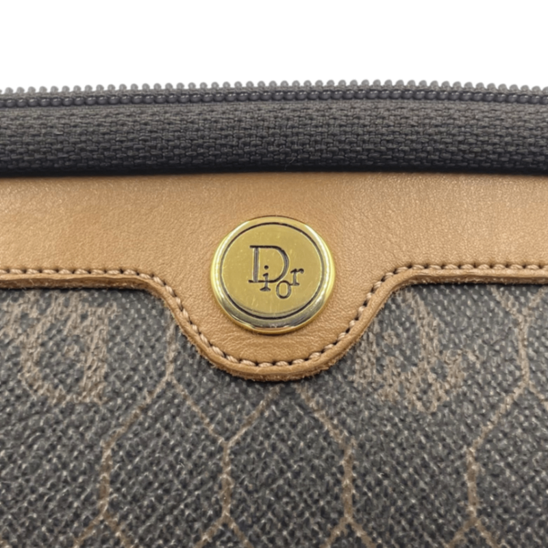 Christian DIOR Honeycomb Clutch Bag Second Bag Logo Brown Leather