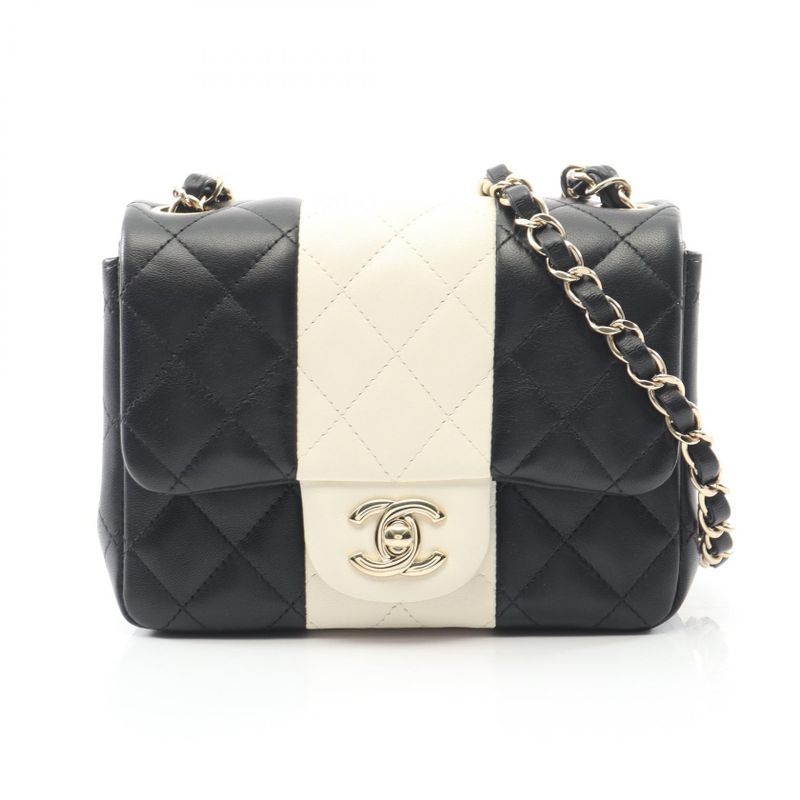 Chanel Shoulder Bag Mini Matelasse Black White Lambskin Mini Matelasse Bicolor
