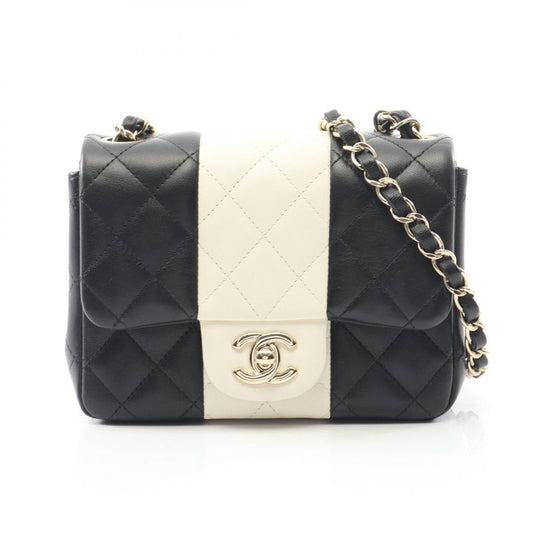Chanel Shoulder Bag Mini Matelasse Black White Lambskin Mini Matelasse Bicolor