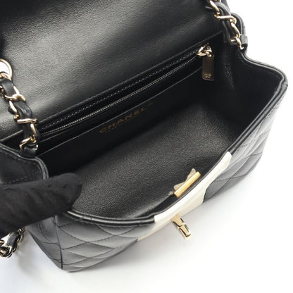 Chanel Shoulder Bag Mini Matelasse Black White Lambskin Mini Matelasse Bicolor
