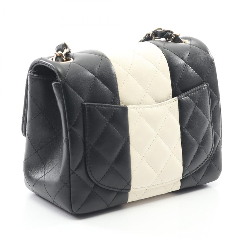 Chanel Shoulder Bag Mini Matelasse Black White Lambskin Mini Matelasse Bicolor