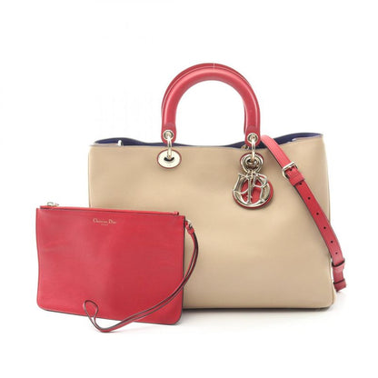 Dior Handbag Diorissimo Large Beige Red Leather Diorissimo 2way Tote Bag