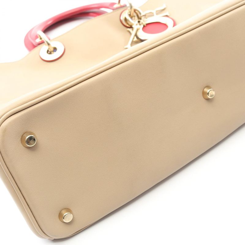 Dior Handbag Diorissimo Large Beige Red Leather Diorissimo 2way Tote Bag