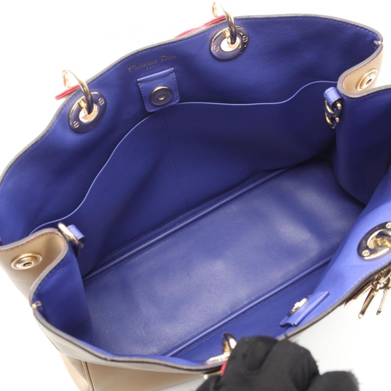 Dior Handbag Diorissimo Large Beige Red Leather Diorissimo 2way Tote Bag