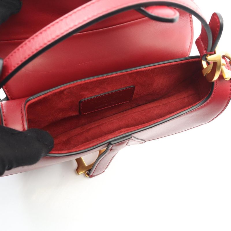 Dior Handbag Saddle Bag Mini Red Leather Saddle Bag Mini Ladies Used A