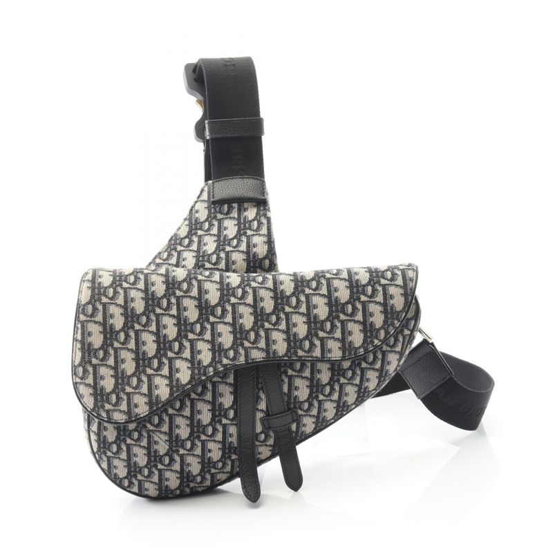 Dior Waist Bag Body Bag Saddle Oblique Jacquard Navy Canvas Leather Oblique