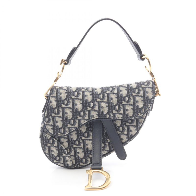 Dior Handbag Saddle Bag Mini Oblique Jacquard Navy Canvas Leather Oblique