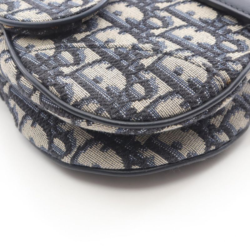 Dior Handbag Saddle Bag Mini Oblique Jacquard Navy Canvas Leather Oblique