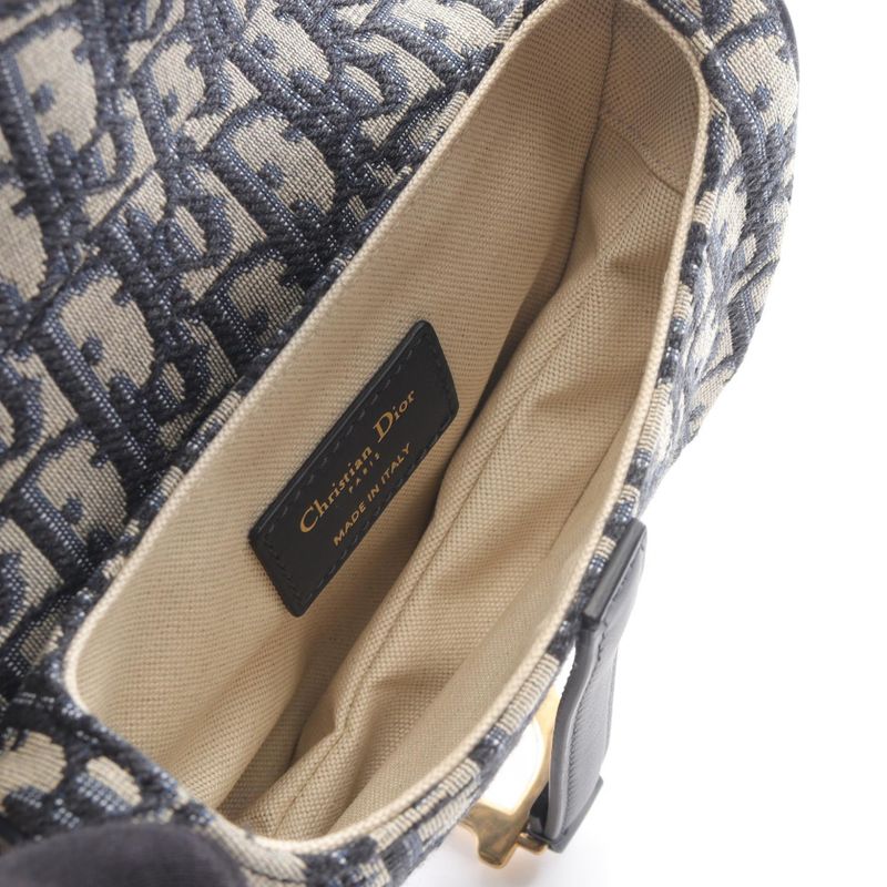 Dior Handbag Saddle Bag Mini Oblique Jacquard Navy Canvas Leather Oblique