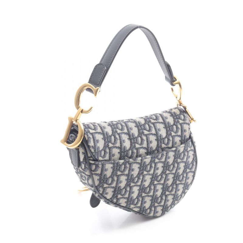 Dior Handbag Saddle Bag Mini Oblique Jacquard Navy Canvas Leather Oblique