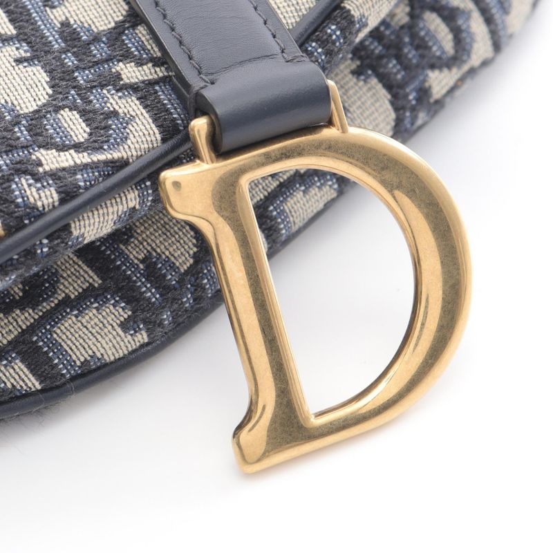 Dior Handbag Saddle Bag Mini Oblique Jacquard Navy Canvas Leather Oblique