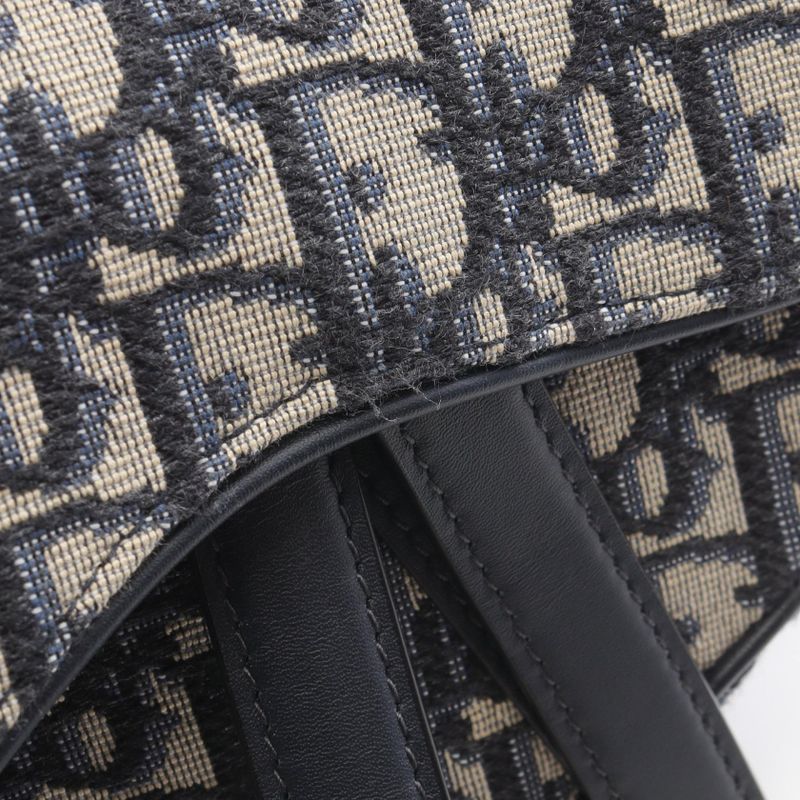 Dior Handbag Saddle Bag Mini Oblique Jacquard Navy Canvas Leather Oblique
