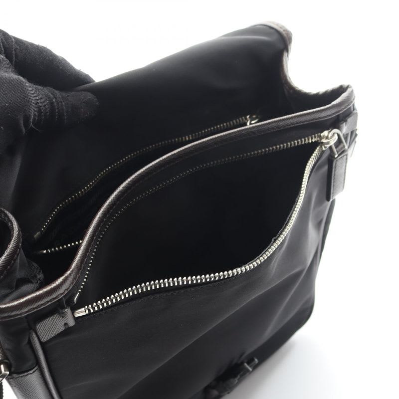 Prada Shoulder Bag Va0770 Black Nylon Saffiano Leather