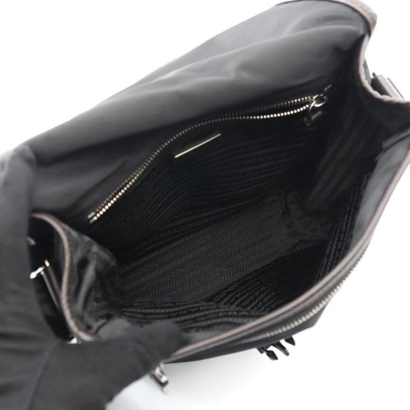 Prada Shoulder Bag Va0770 Black Nylon Saffiano Leather