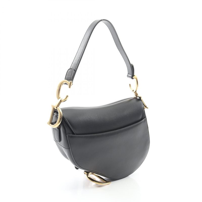 Dior Handbag Saddle Bag Black Leather Saddle Bag Women's Used A