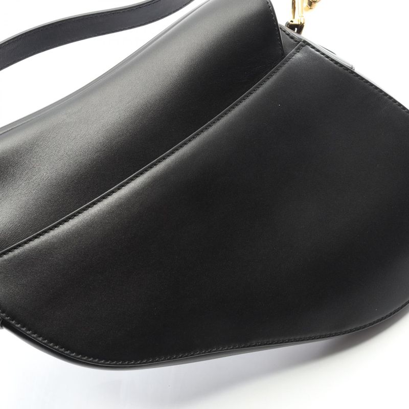 Dior Handbag Saddle Bag Black Leather Saddle Bag Women's Used A